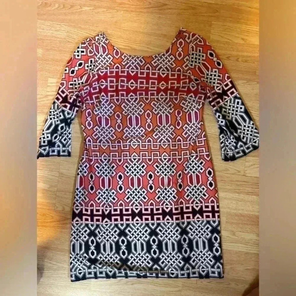 Women’s 3/4 Sleeve Dress Geometric‎ Size Large - Picture 2 of 9